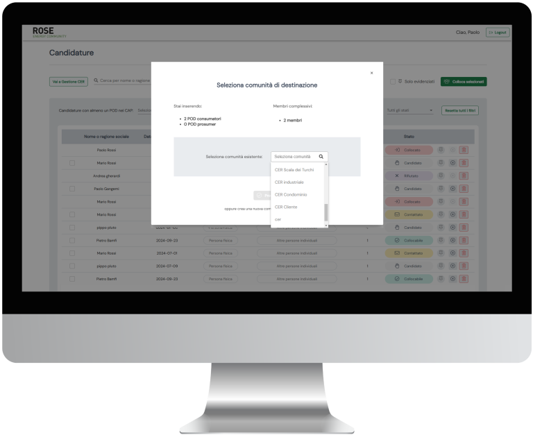 Software comunità energetiche - gestione status candidati